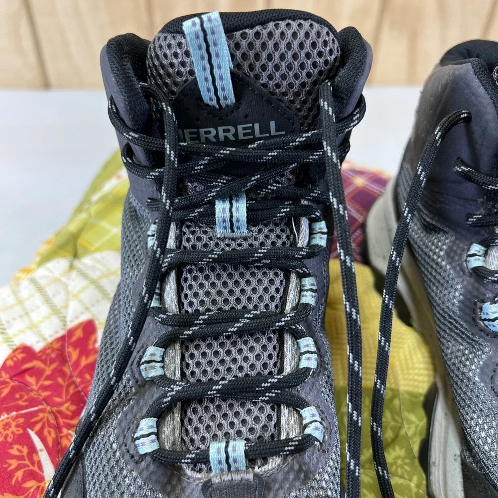 Merrell Womens Hiking Boots Gore Tex Gray Light Blue Sz 7 Waterproof Trail Shoes